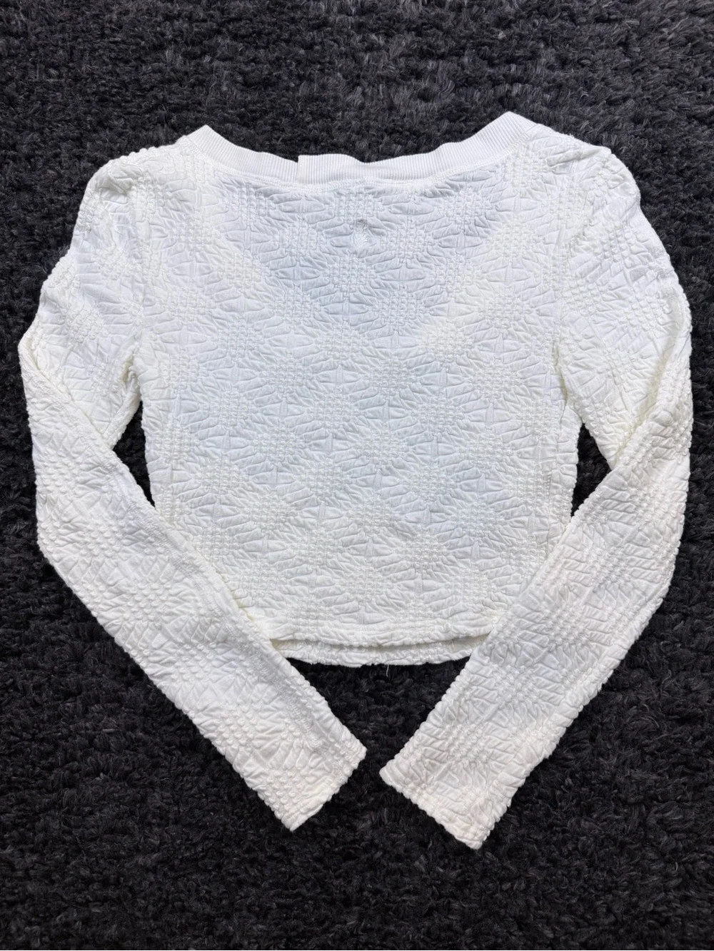 Free People White Textured Long Sleeve Crop Top